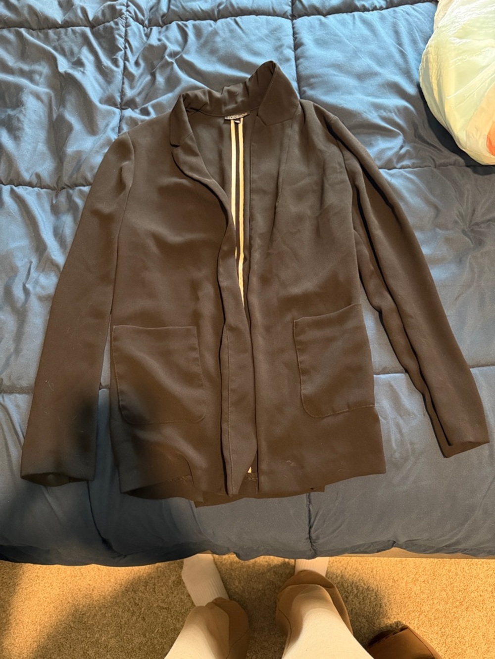 Topshop Black Jacket with Cream Contrast Trim
